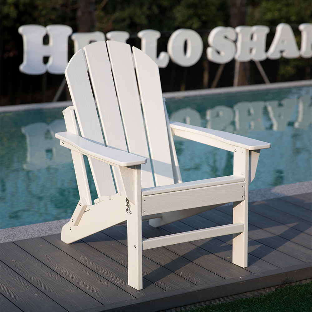 ADM008 Kerusi Adirondack Lipat HDPE Putih Tahan Cuaca di Halaman Taman Patio